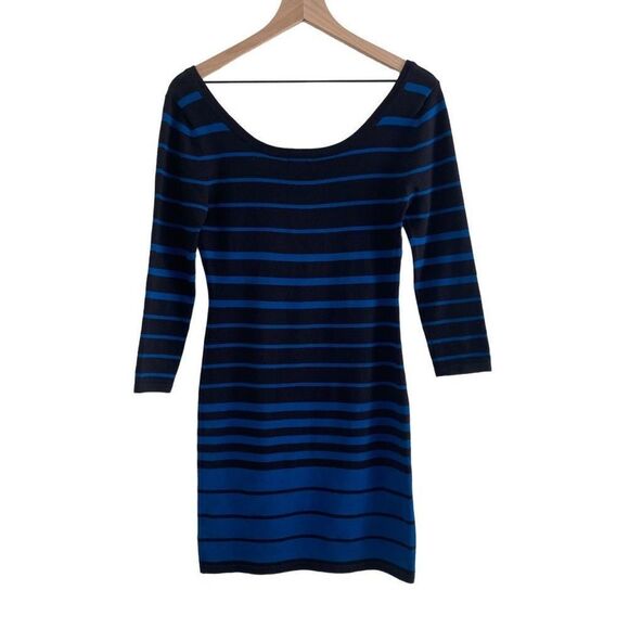 Xhilaration Medium Sweater Dress Black Blue Stripe 3/4 Sleeve Fall Winter - Picture 5 of 8